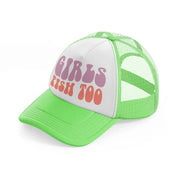 girls fish too bold-lime-green-trucker-hat