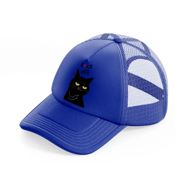 fuck off cat-blue-trucker-hat