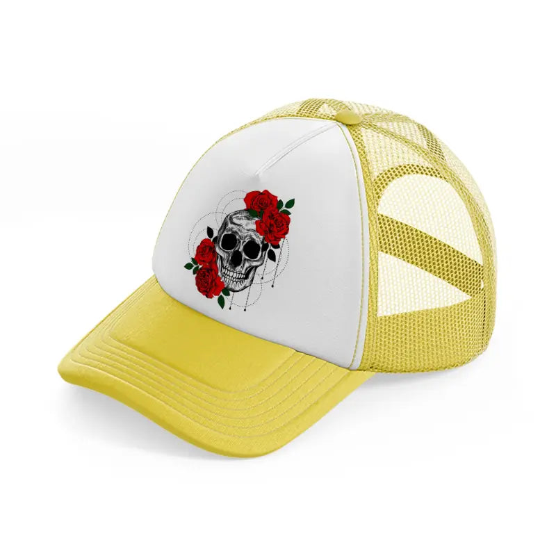 skull roses-yellow-trucker-hat