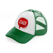 ciao red bubble-green-and-white-trucker-hat