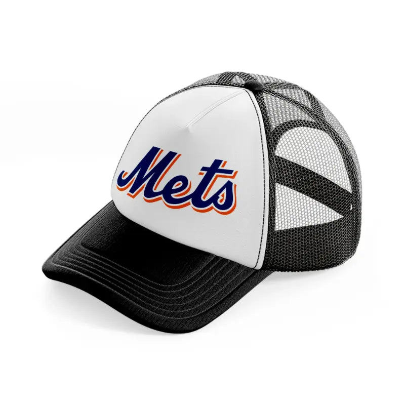 new york mets blue emblem-black-and-white-trucker-hat
