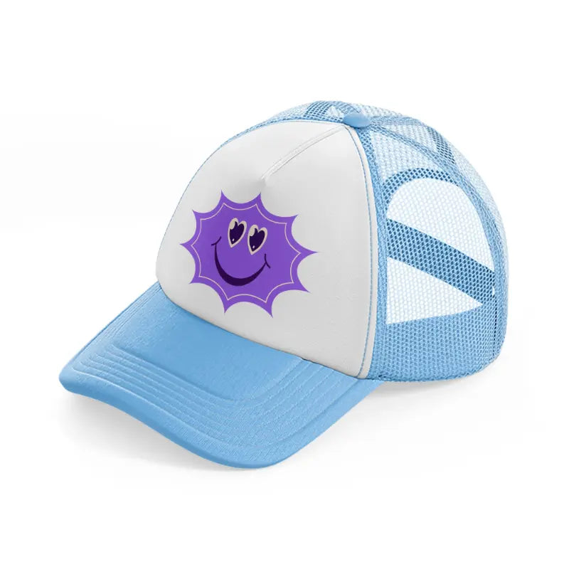 lavender smiley star sky blue trucker hat