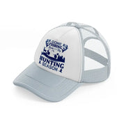 gone fishing back by hunting season-grey-trucker-hat