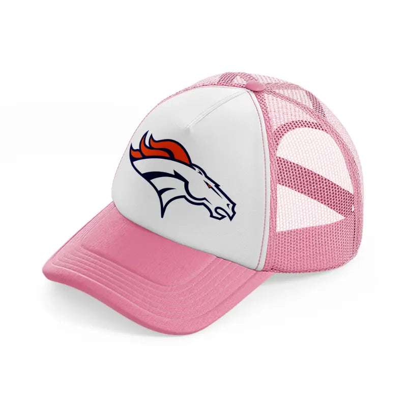 denver broncos emblem-pink-and-white-trucker-hat