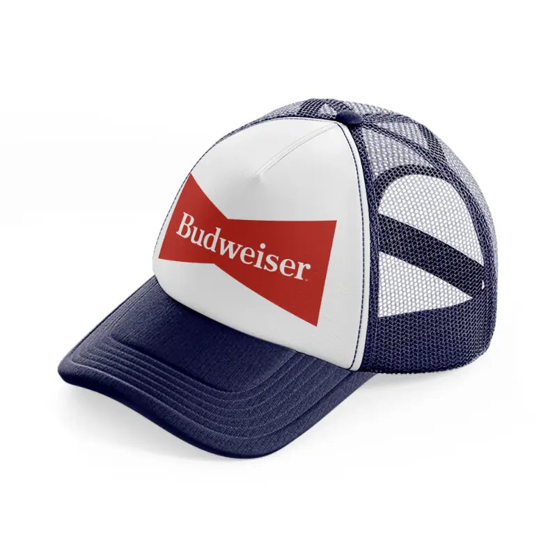 old budweiser-navy-blue-and-white-trucker-hat