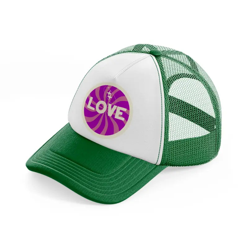 love sticker green and white trucker hat