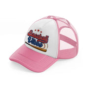 baseball vibes red-pink-and-white-trucker-hat