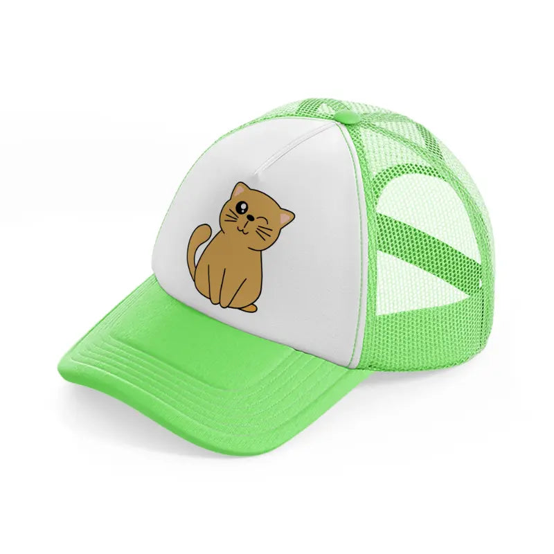 cute cat wink-lime-green-trucker-hat