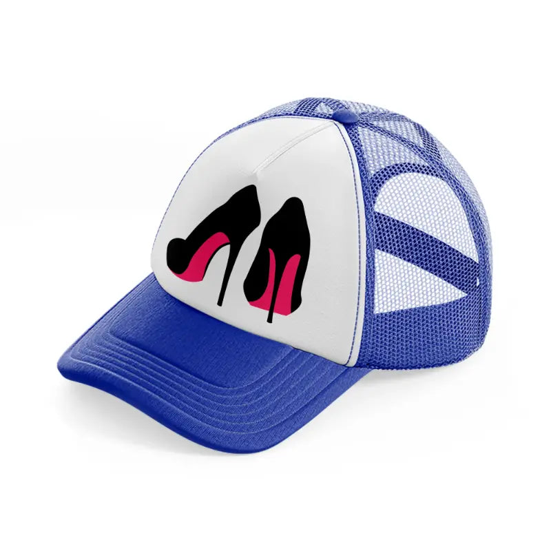 pair of stilettos-blue-and-white-trucker-hat