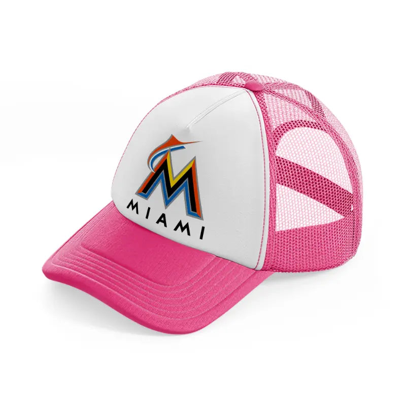miami marlins logo-neon-pink-trucker-hat