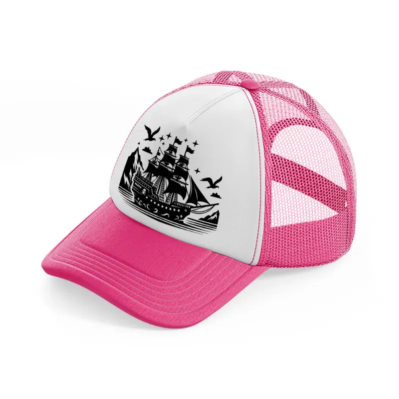 ship & birds neon pink trucker hat