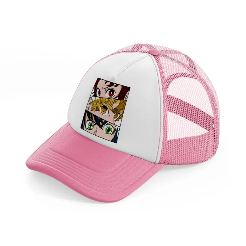 demon slayer-pink-and-white-trucker-hat