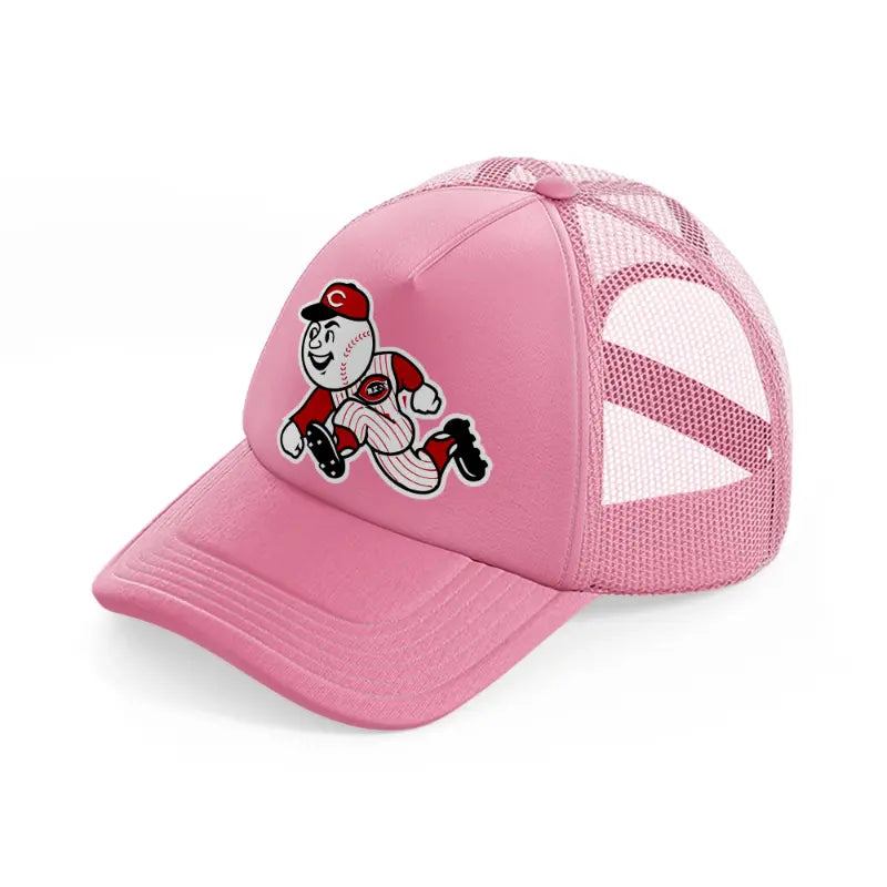 cincinnati reds emblem-pink-trucker-hat