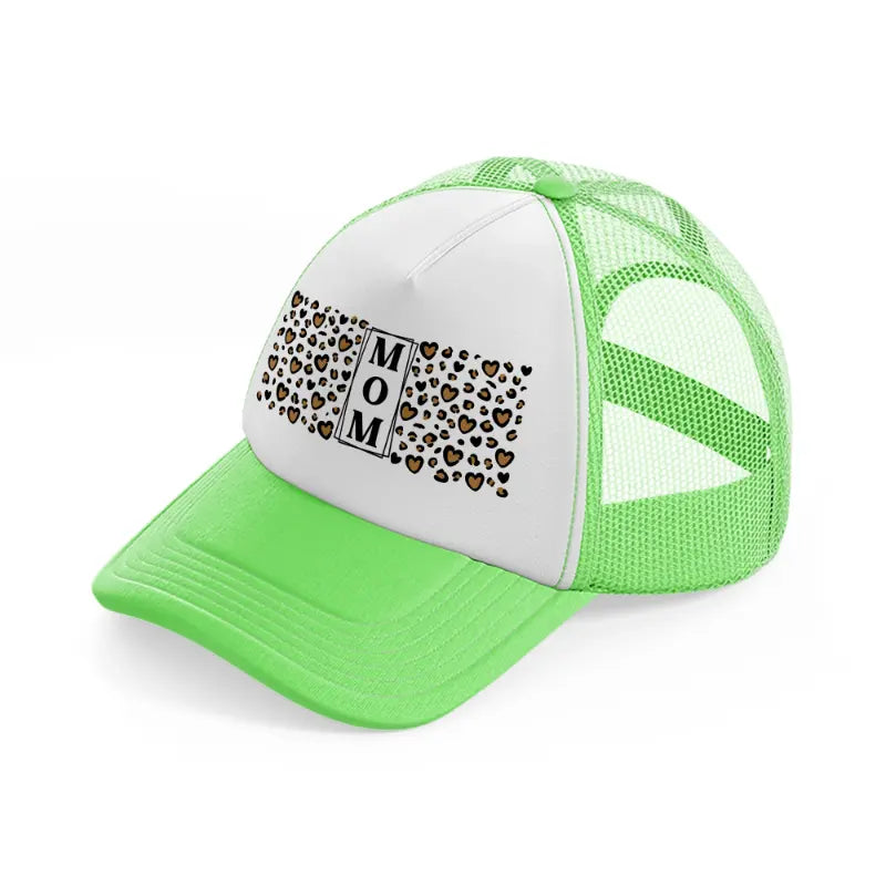 mom heart leopard print-lime-green-trucker-hat