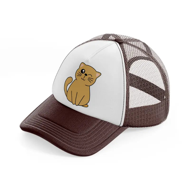 cute cat wink-brown-trucker-hat