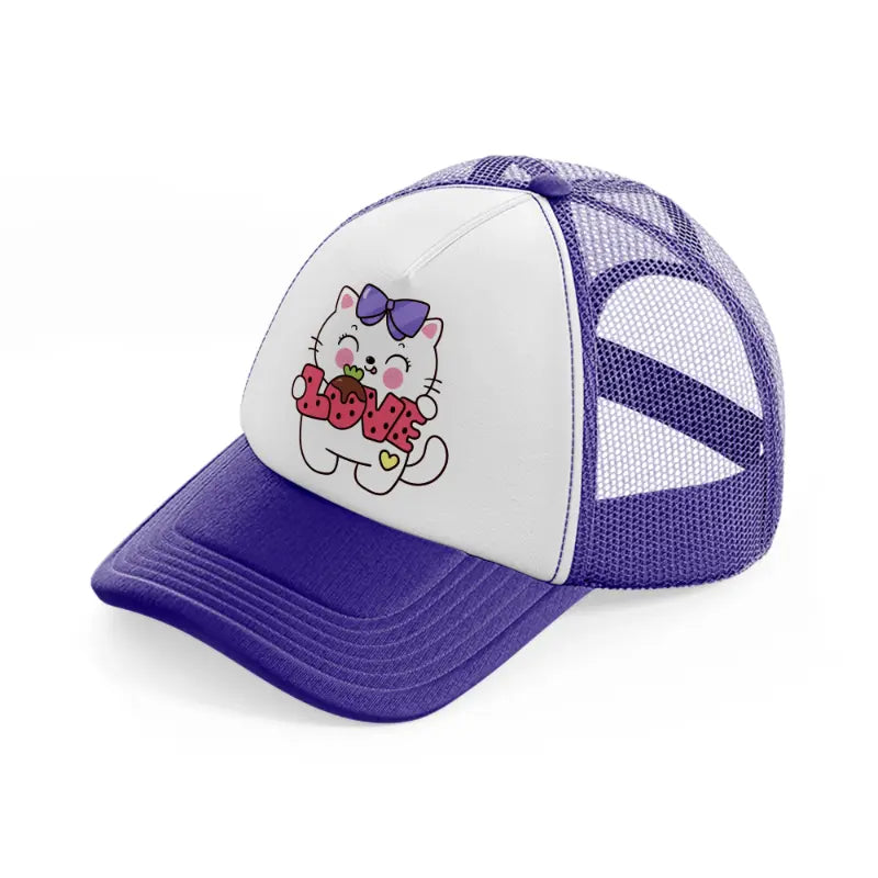 white cute cat-purple-trucker-hat