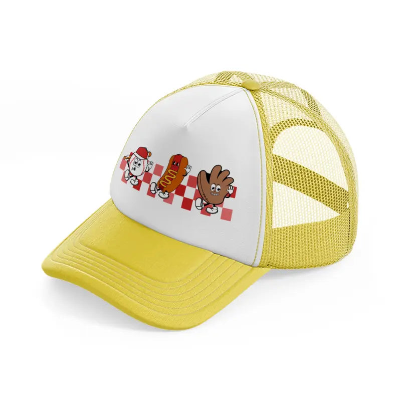 baseball cartoon characters-yellow-trucker-hat