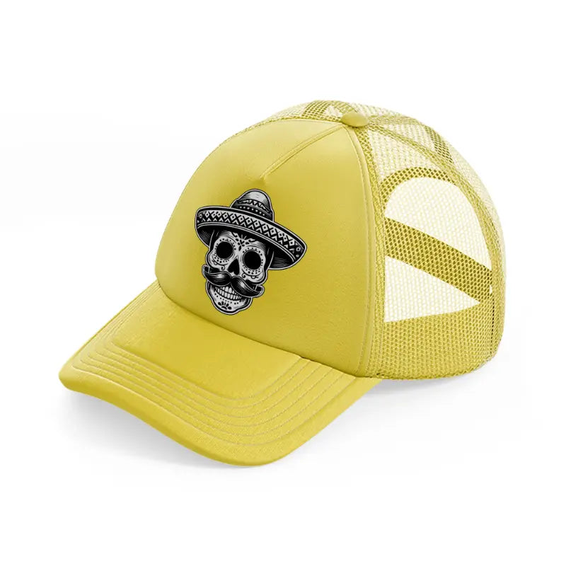 mexican skull head-gold-trucker-hat
