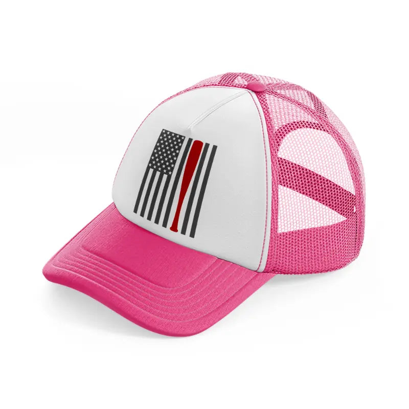 baseball american flag grey-neon-pink-trucker-hat
