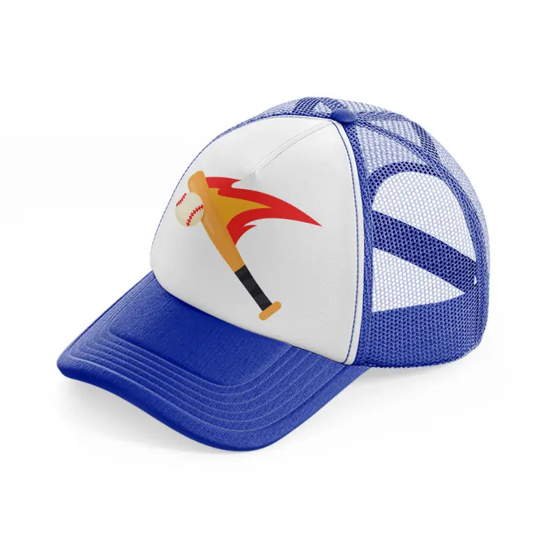 baseball bat hitting-blue-and-white-trucker-hat