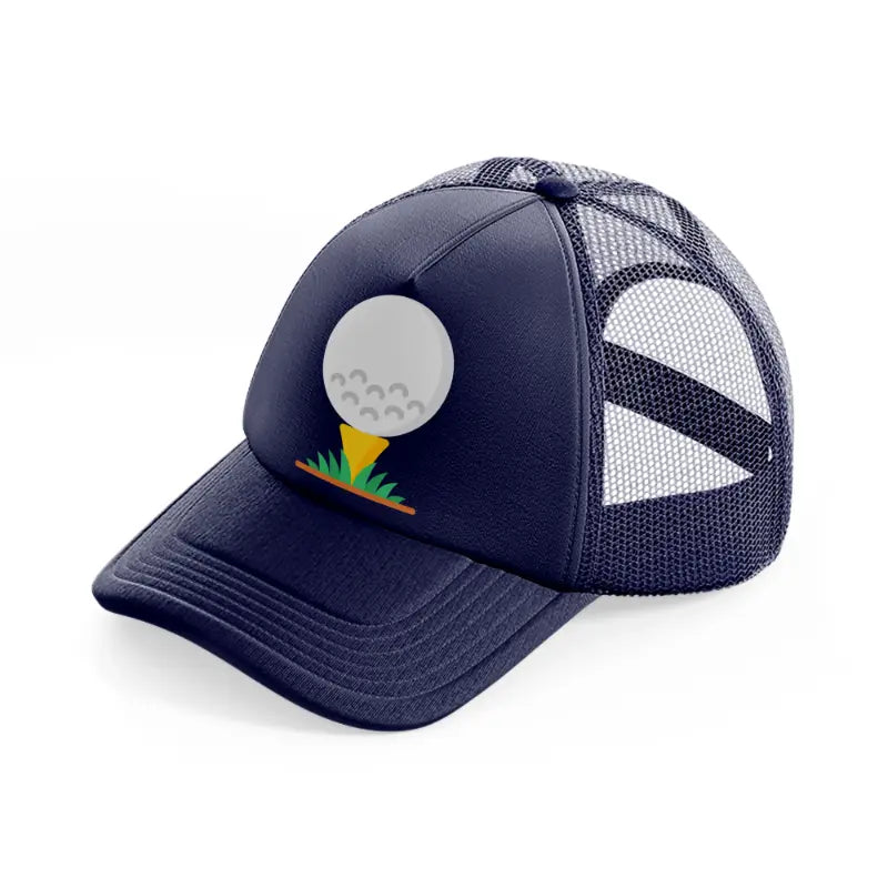 golf ball in grass-navy-blue-trucker-hat