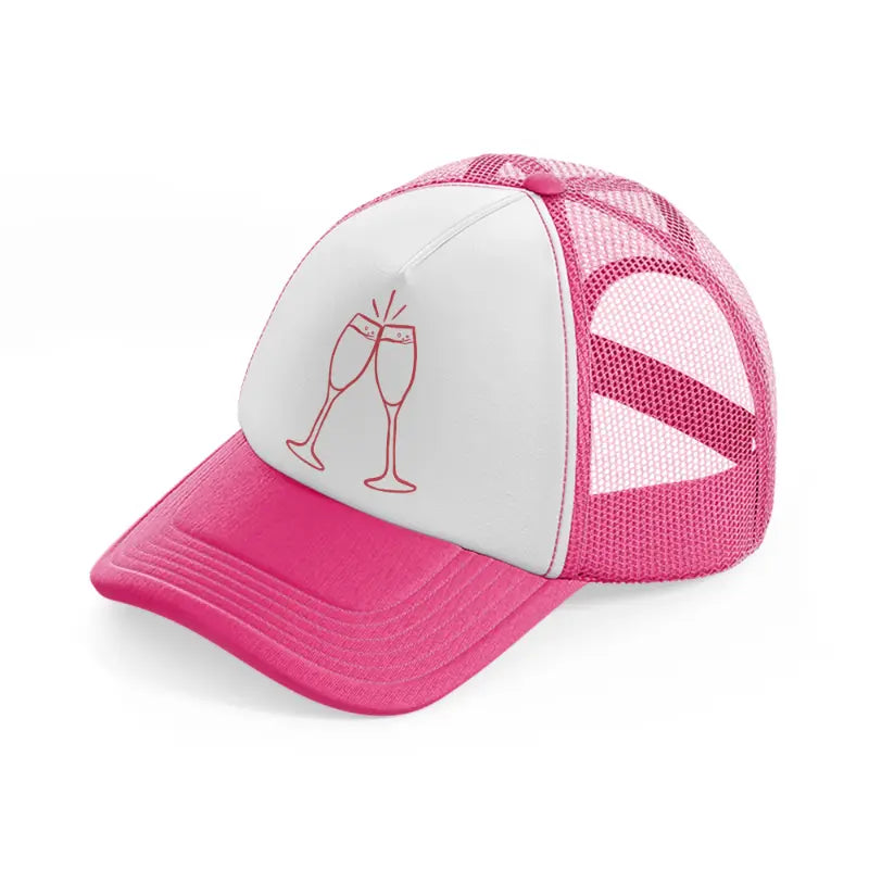 champagne glasses clinking-neon-pink-trucker-hat