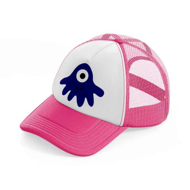 blue monster-neon-pink-trucker-hat