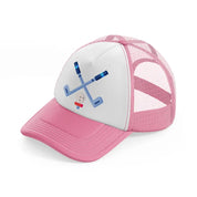 golf sticks with ball pink and white trucker hat