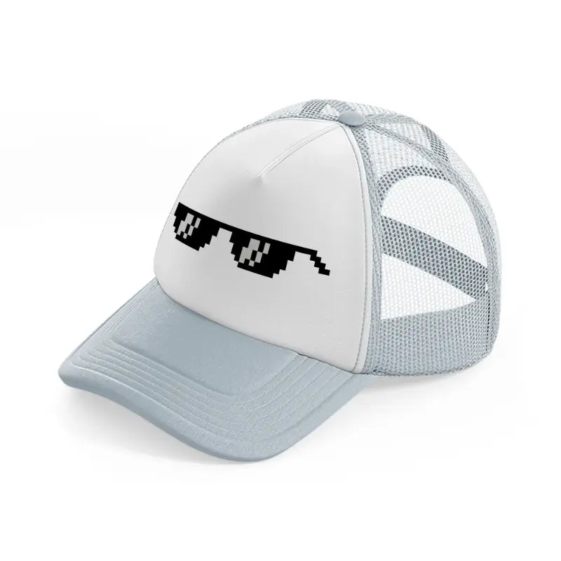 sunglasses grey trucker hat