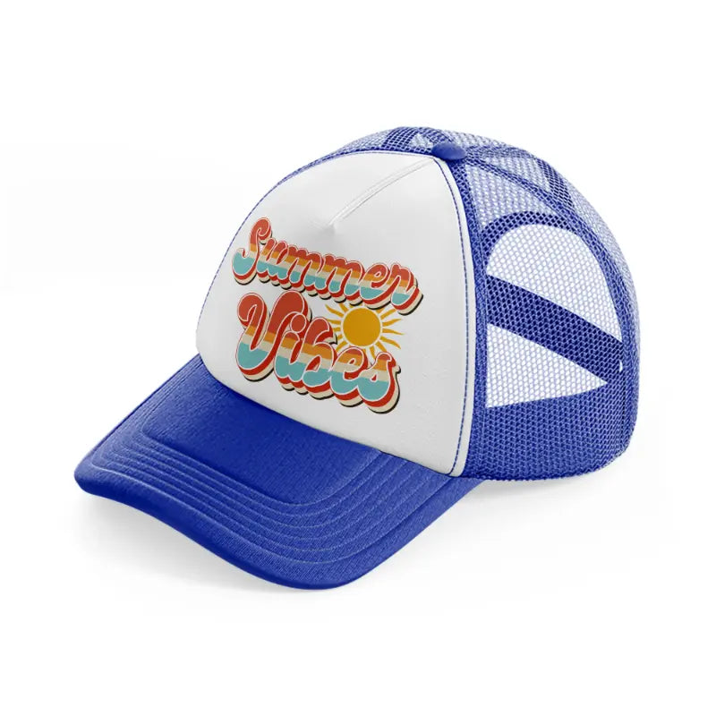 summer vibes retro blue and white trucker hat