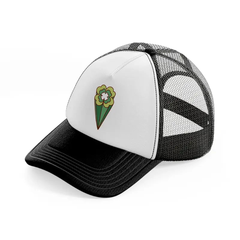 clover symbol black and white trucker hat