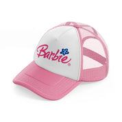 barbie logo flower-pink-and-white-trucker-hat