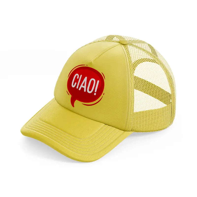 ciao red bubble-gold-trucker-hat