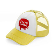 ciao red bubble yellow trucker hat