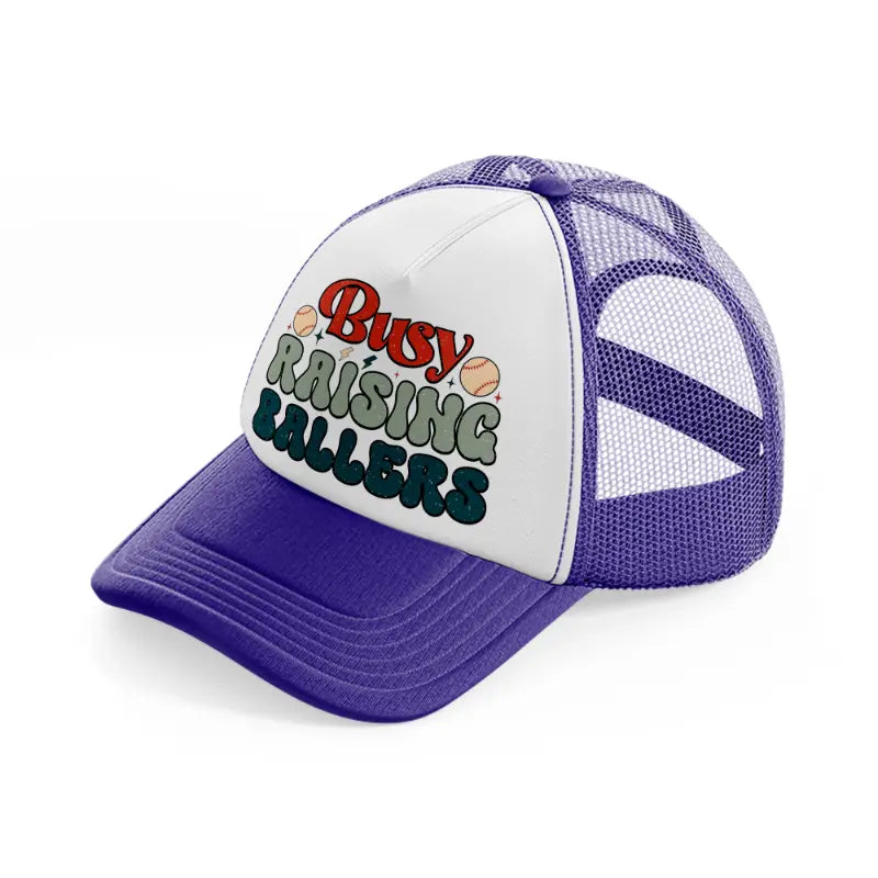 busy raising ballers-purple-trucker-hat