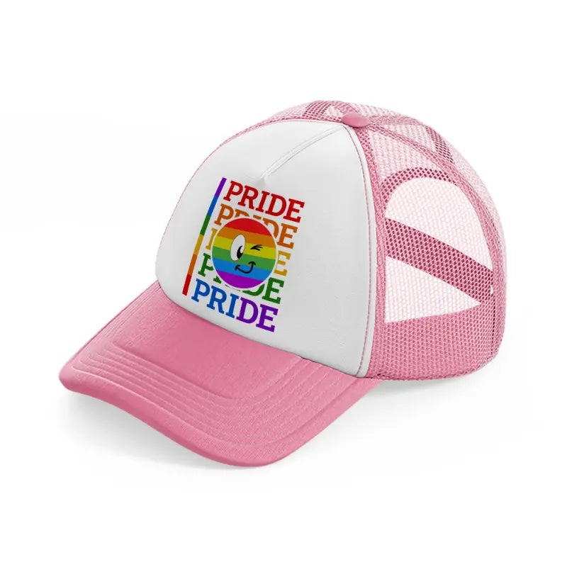 pride smiley-pink-and-white-trucker-hat