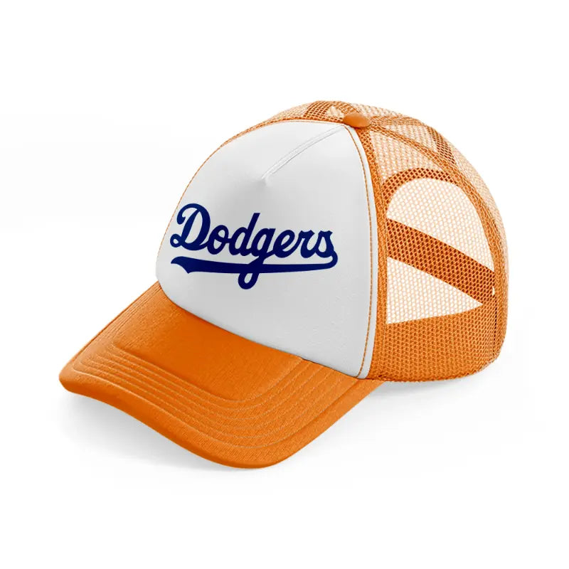dodgers text-orange-trucker-hat