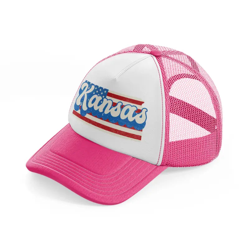 kansas flag-neon-pink-trucker-hat