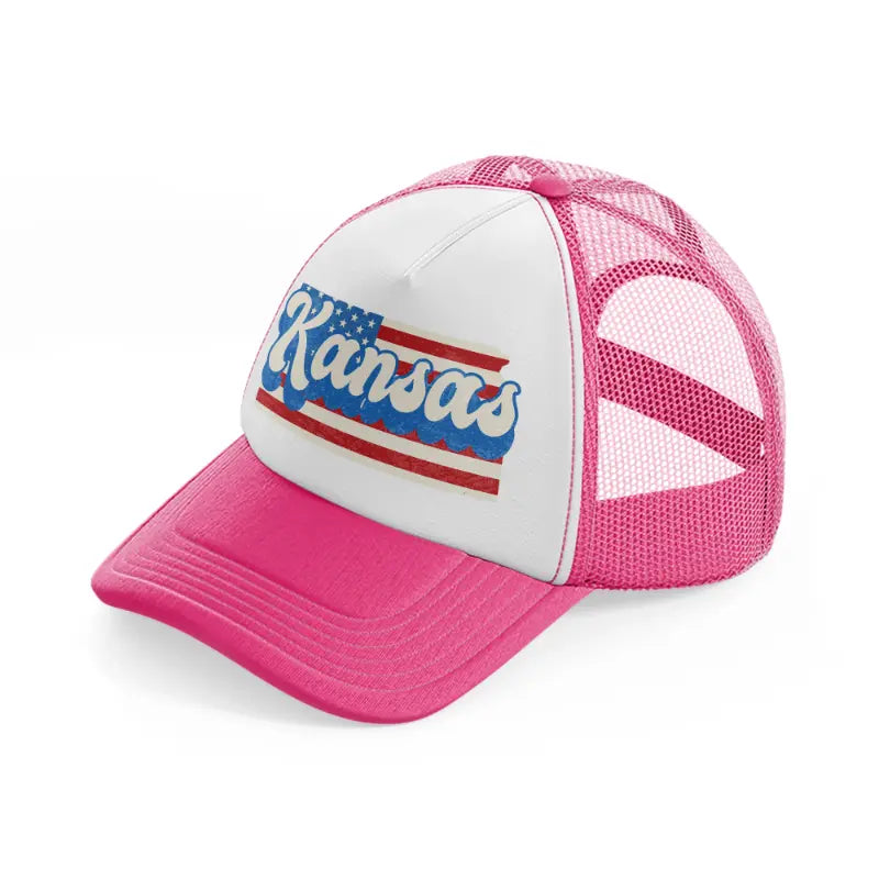 kansas flag neon pink trucker hat