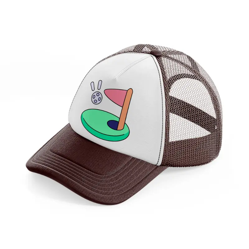 golf flag cartoon-brown-trucker-hat