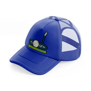 golf ball with stick-blue-trucker-hat