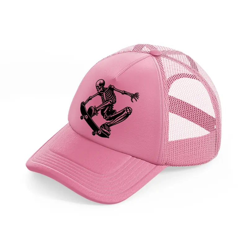 skateboarding skeleton-pink-trucker-hat