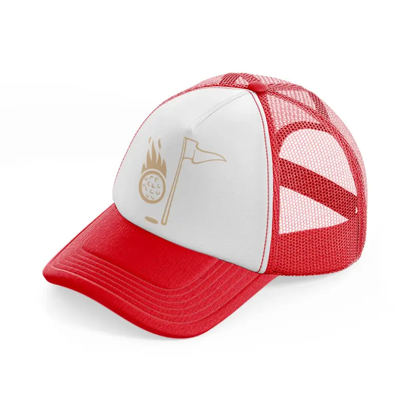 golf ball with flag red and white trucker hat