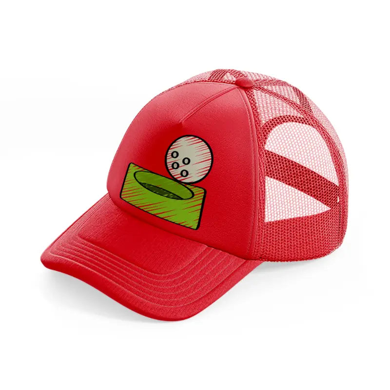 golf hole ball-red-trucker-hat