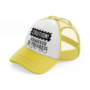 hangover in progress yellow trucker hat