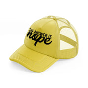 the answer is nope gold trucker hat