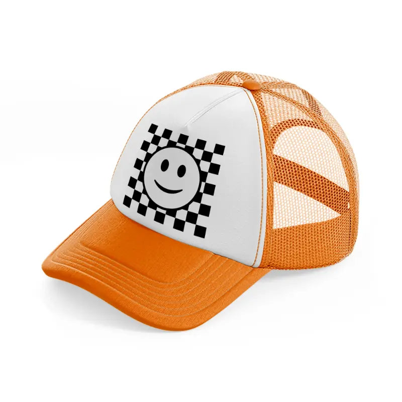 black & white happy face-orange-trucker-hat