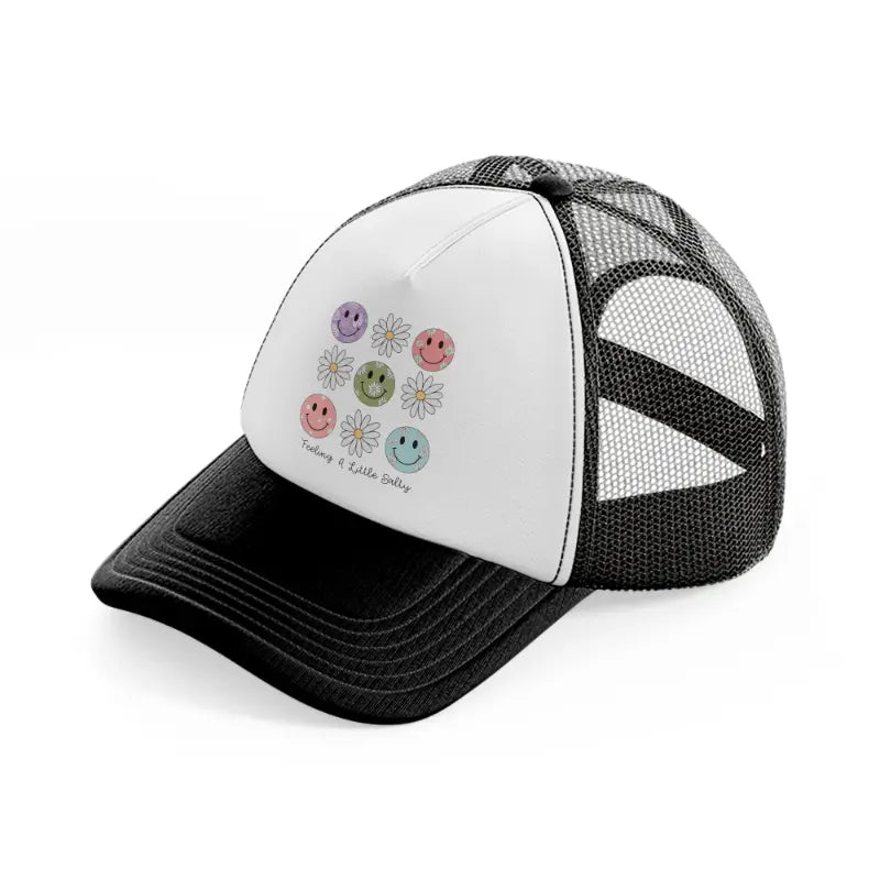 smiley flowers-black-and-white-trucker-hat