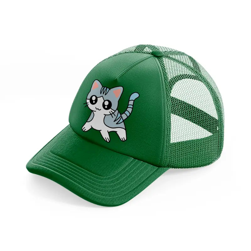 grey kitten green trucker hat