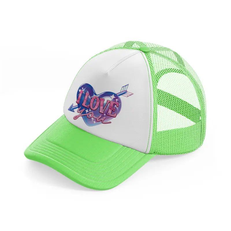 i love you puple-lime-green-trucker-hat